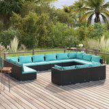 vidaXL 9-delige Loungeset met kussens poly rattan zwart