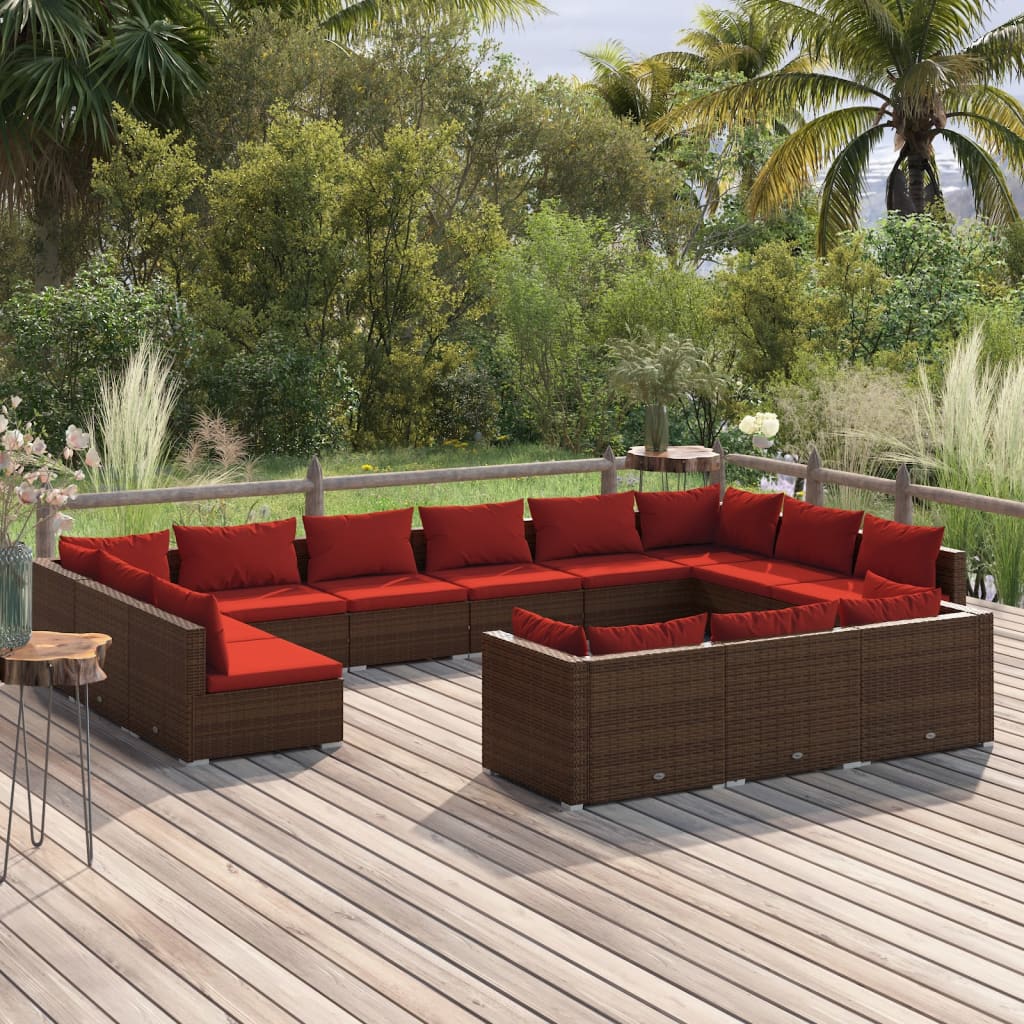 vidaXL 9-delige Loungeset met kussens poly rattan zwart