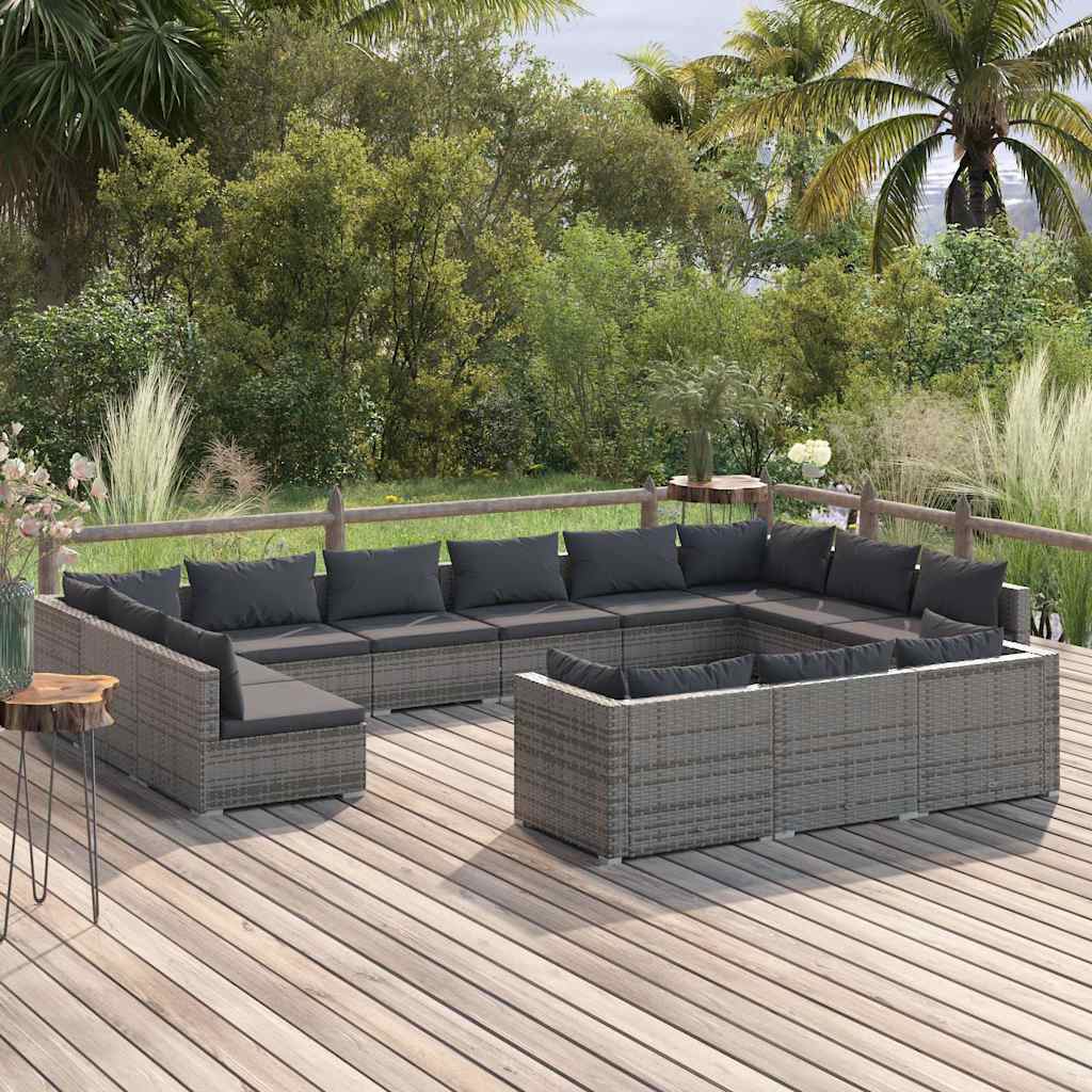 vidaXL 9-delige Loungeset met kussens poly rattan zwart