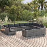 vidaXL 9-delige Loungeset met kussens poly rattan zwart