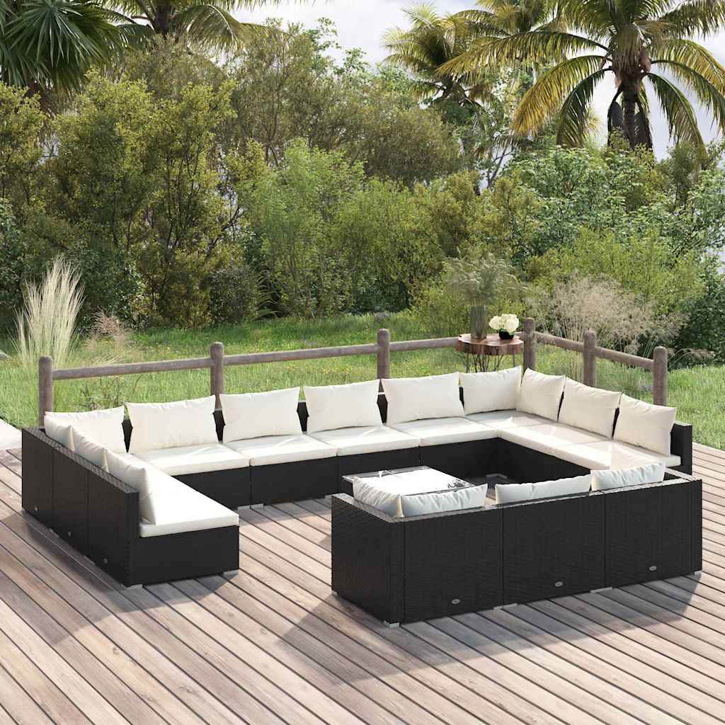 vidaXL 9-delige Loungeset met kussens poly rattan zwart