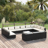 vidaXL 9-delige Loungeset met kussens poly rattan zwart