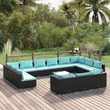 vidaXL 9-delige Loungeset met kussens poly rattan zwart