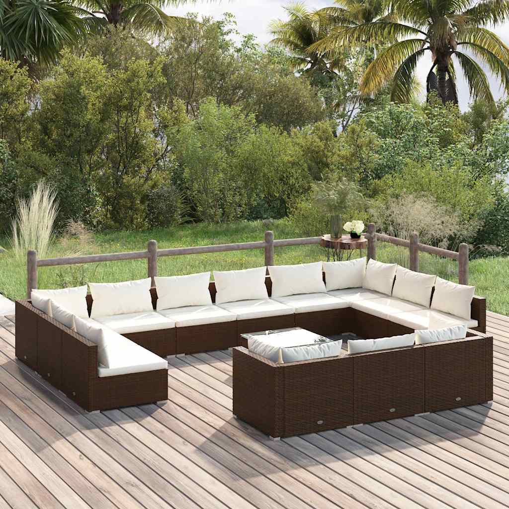 vidaXL 9-delige Loungeset met kussens poly rattan zwart