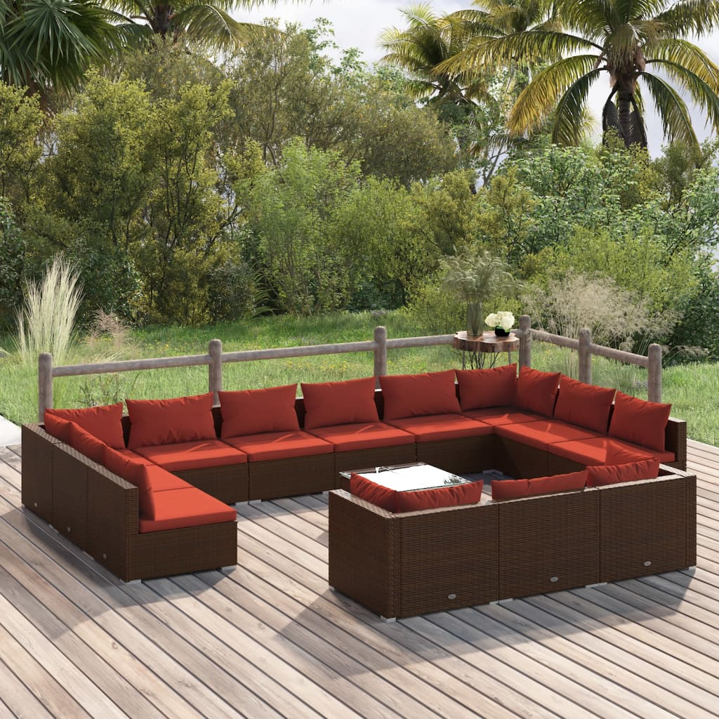 vidaXL 9-delige Loungeset met kussens poly rattan zwart
