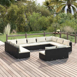vidaXL 9-delige Loungeset met kussens poly rattan zwart
