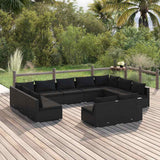 vidaXL 9-delige Loungeset met kussens poly rattan zwart