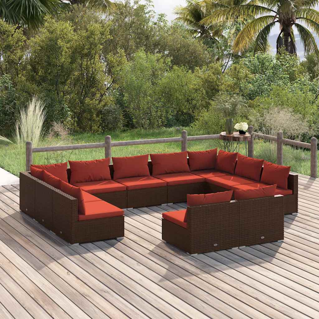vidaXL 9-delige Loungeset met kussens poly rattan zwart