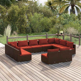 vidaXL 9-delige Loungeset met kussens poly rattan zwart