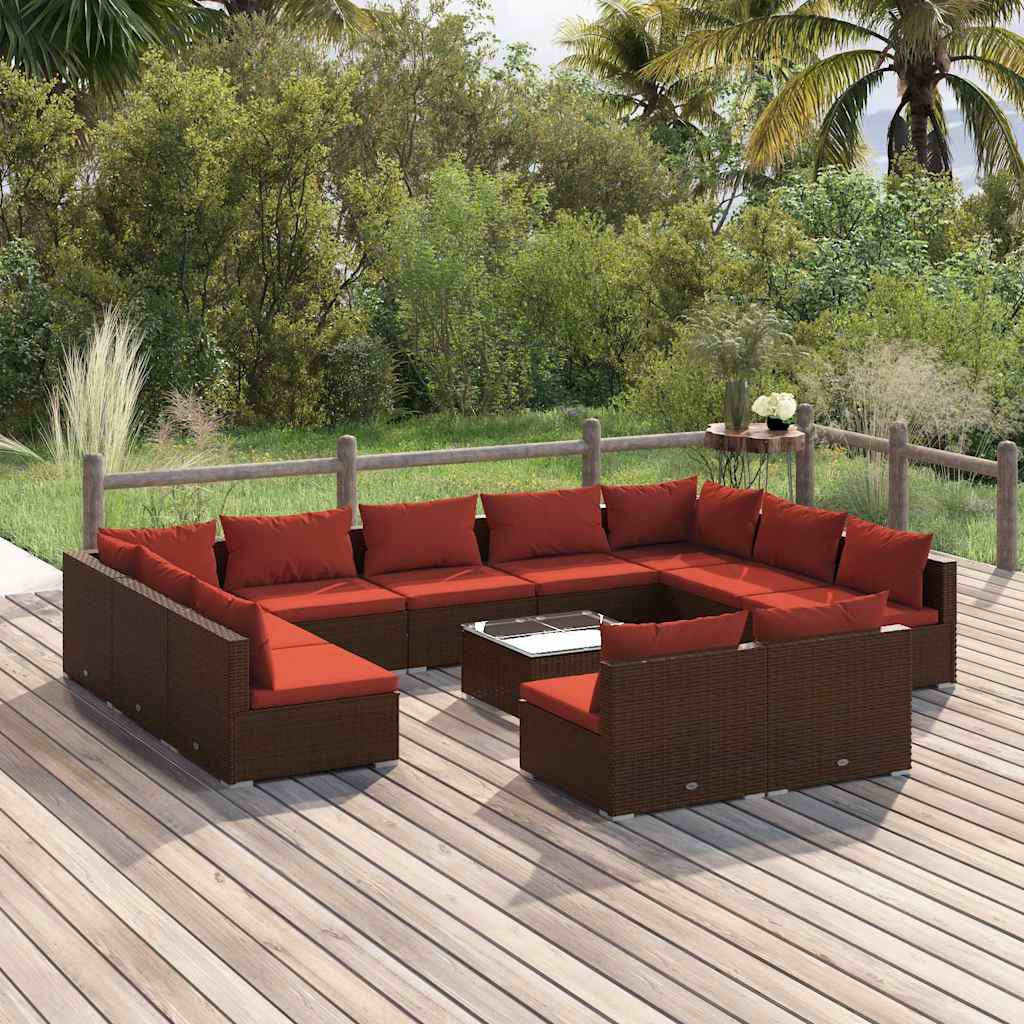 vidaXL 9-delige Loungeset met kussens poly rattan zwart