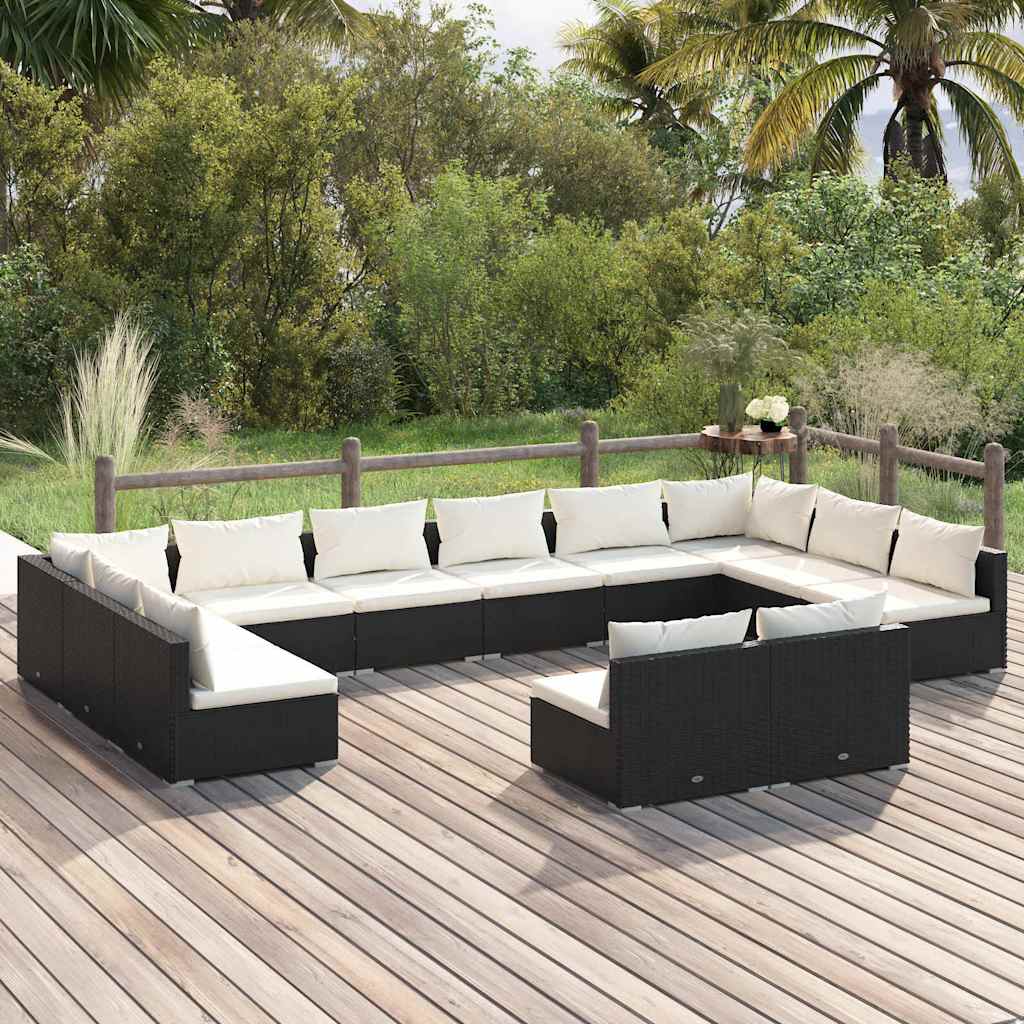 vidaXL 9-delige Loungeset met kussens poly rattan zwart