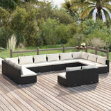 vidaXL 9-delige Loungeset met kussens poly rattan zwart