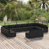 vidaXL 9-delige Loungeset met kussens poly rattan zwart