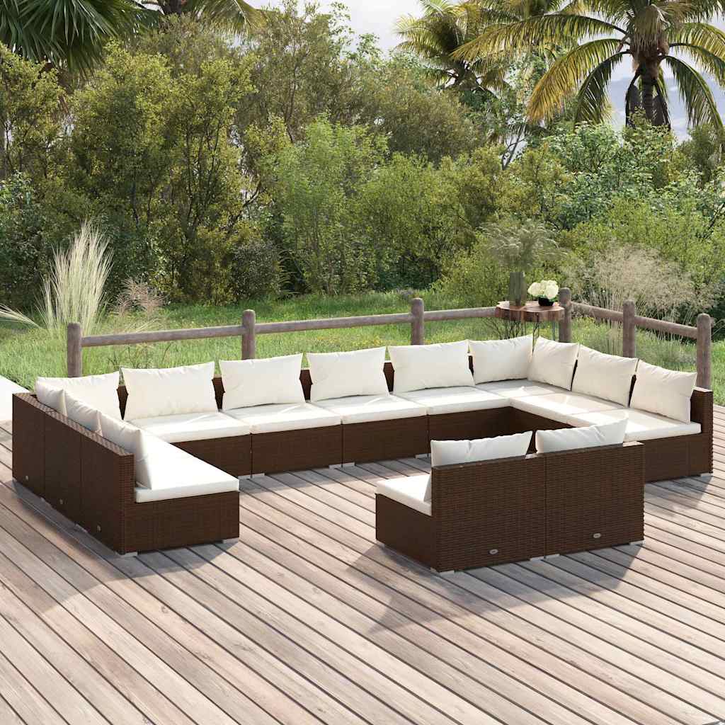 vidaXL 9-delige Loungeset met kussens poly rattan zwart