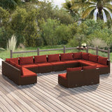 vidaXL 9-delige Loungeset met kussens poly rattan zwart