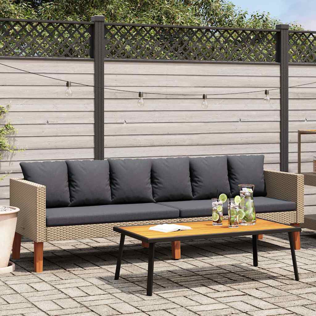 vidaXL 3-Seater Garden Bench with Cushions Poly Rattan Beige