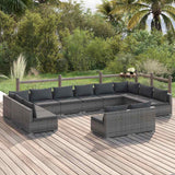 vidaXL 9-delige Loungeset met kussens poly rattan zwart