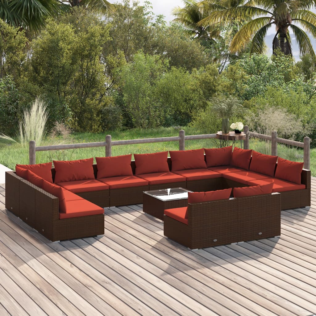 vidaXL 9-delige Loungeset met kussens poly rattan zwart