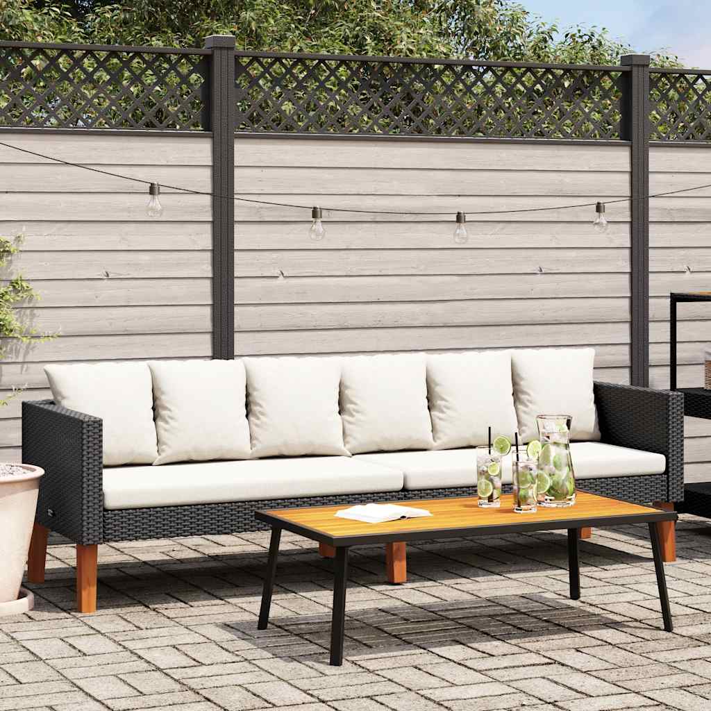 vidaXL 3-Seater Garden Bench with Cushions Poly Rattan Beige