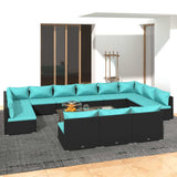 vidaXL 9-delige Loungeset met kussens poly rattan zwart