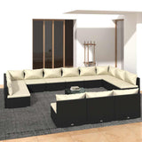 vidaXL 9-delige Loungeset met kussens poly rattan zwart