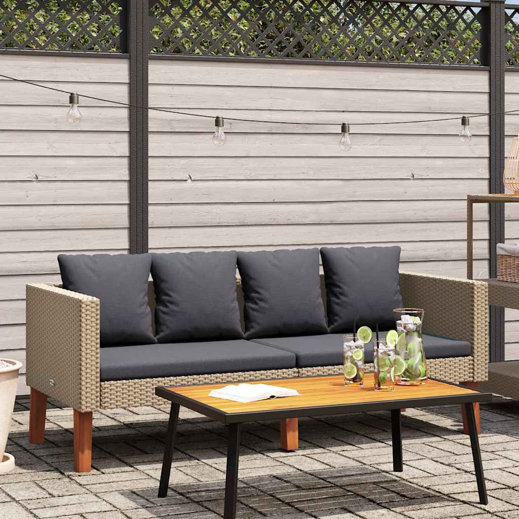 vidaXL 3-Seater Garden Bench with Cushions Poly Rattan Beige