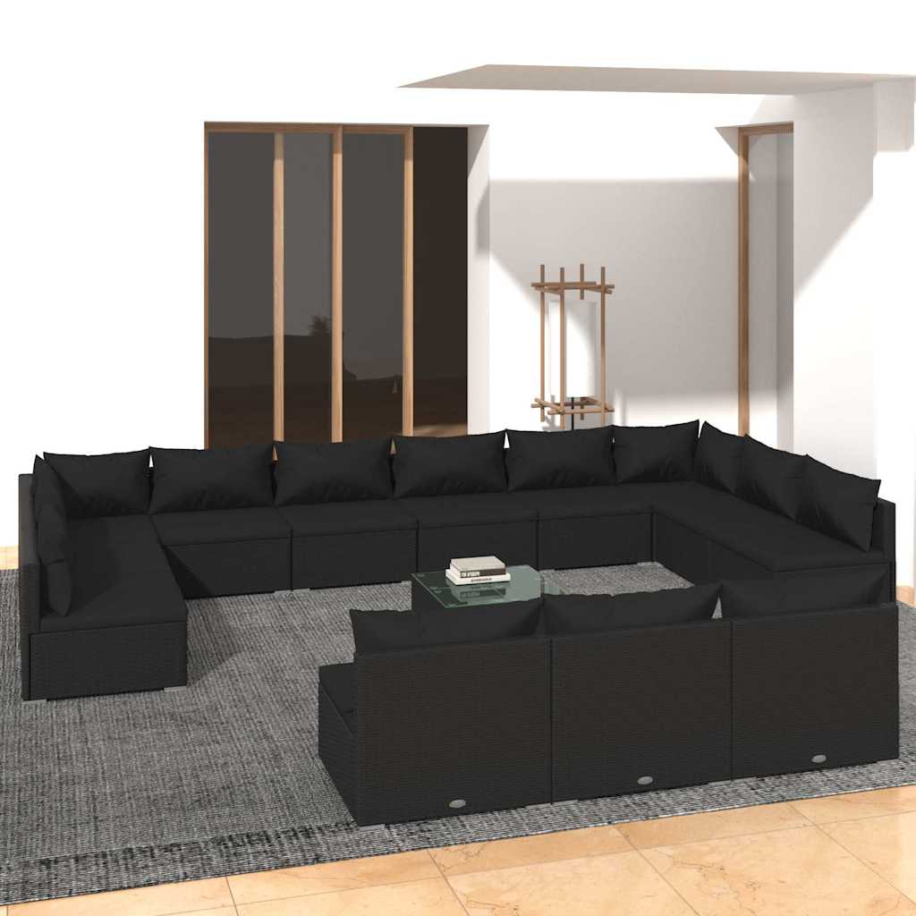 vidaXL 9-delige Loungeset met kussens poly rattan zwart