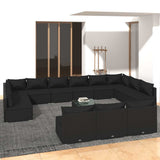 vidaXL 9-delige Loungeset met kussens poly rattan zwart