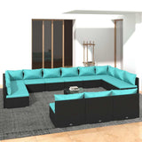 vidaXL 9-delige Loungeset met kussens poly rattan zwart