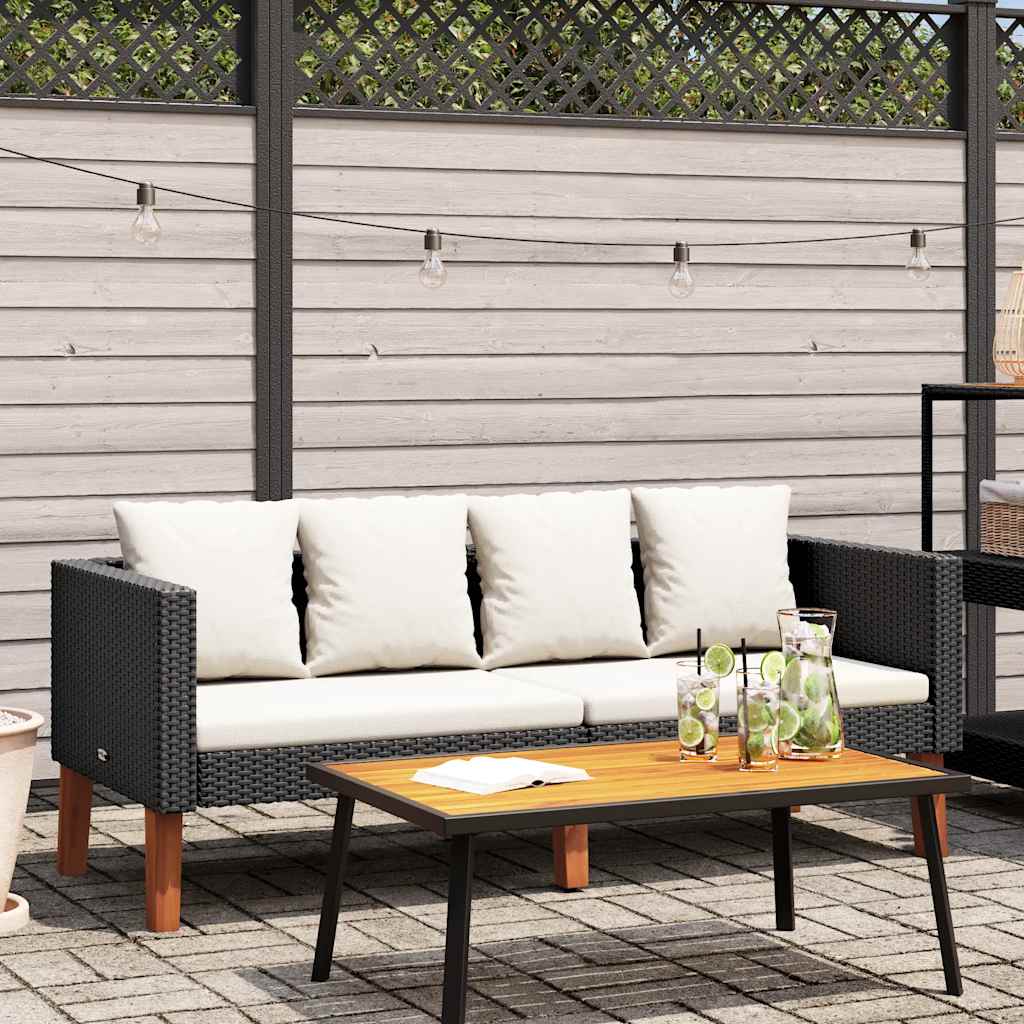 vidaXL 3-Seater Garden Bench with Cushions Poly Rattan Beige