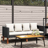 vidaXL 3-Seater Garden Bench with Cushions Poly Rattan Beige