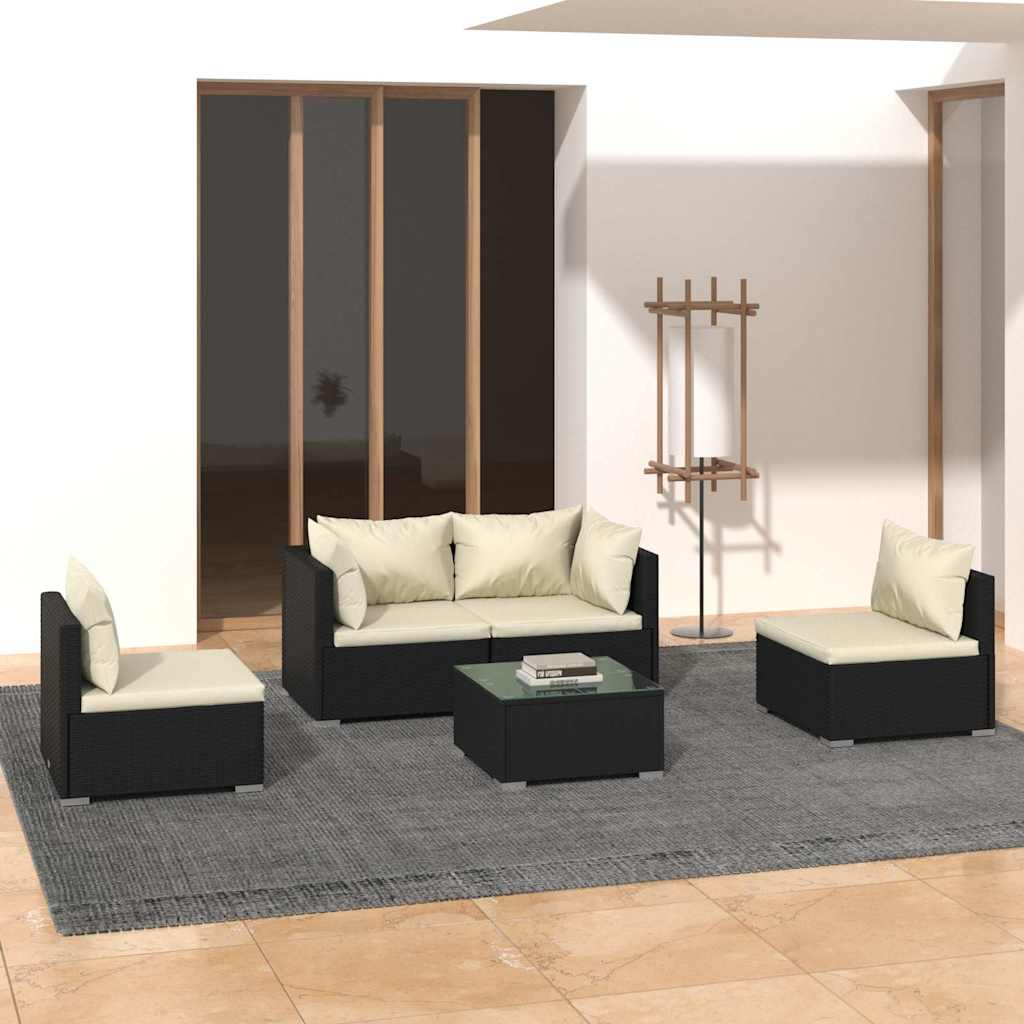 vidaXL 4-delige Loungeset met kussens poly rattan zwart