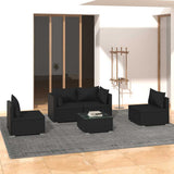 vidaXL 4-delige Loungeset met kussens poly rattan zwart