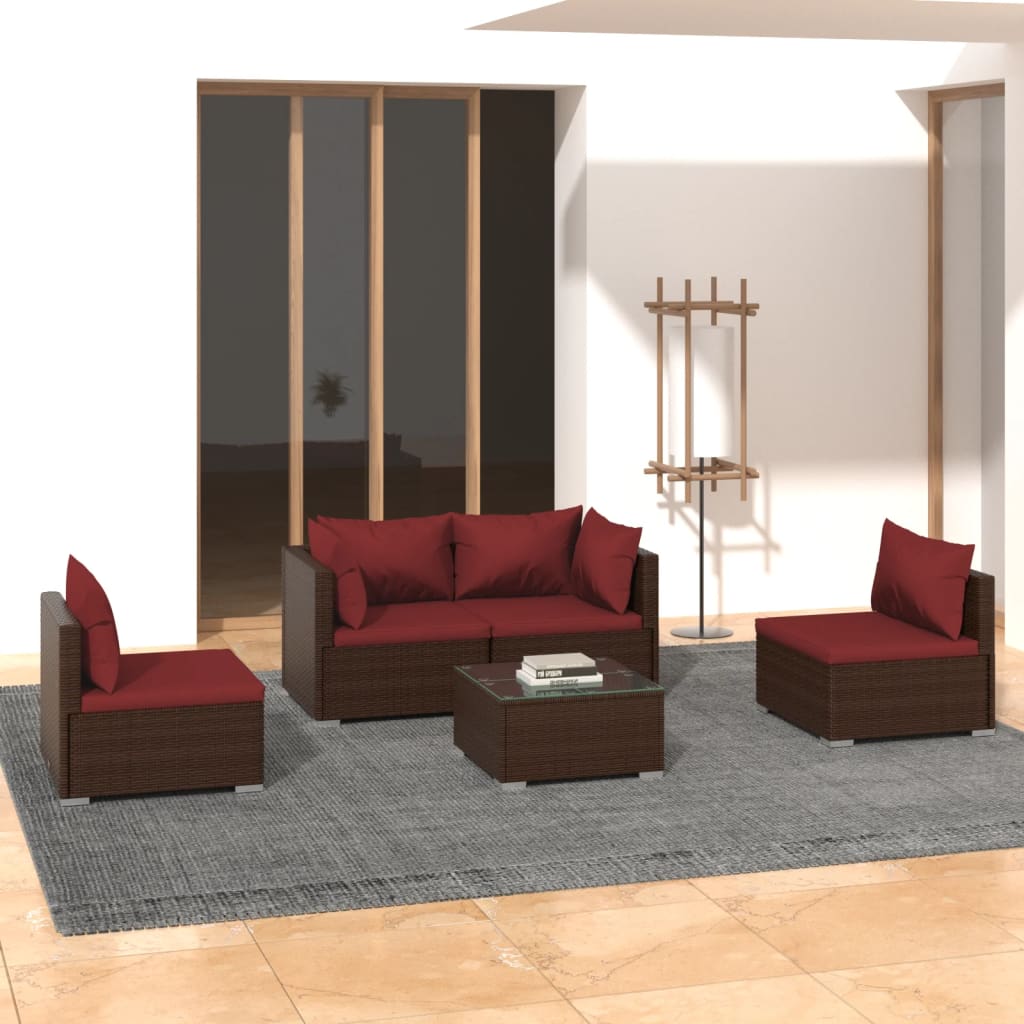 vidaXL 4-delige Loungeset met kussens poly rattan zwart