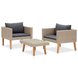 vidaXL 3-delige Loungeset met kussens poly rattan beige