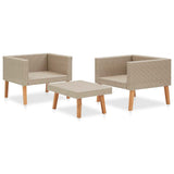 vidaXL 3-delige Loungeset met kussens poly rattan beige