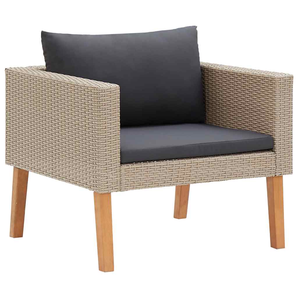 vidaXL 3-delige Loungeset met kussens poly rattan beige