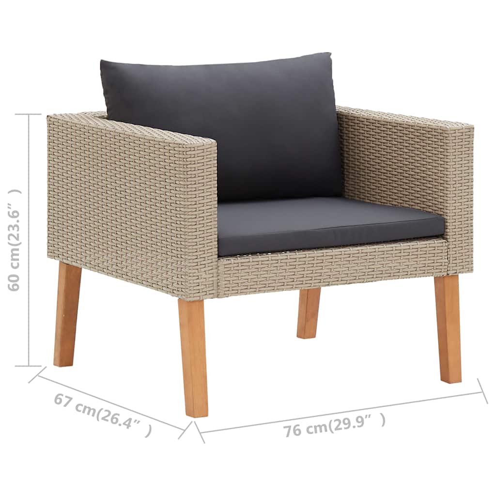 vidaXL 3-delige Loungeset met kussens poly rattan beige