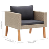 vidaXL 3-delige Loungeset met kussens poly rattan beige