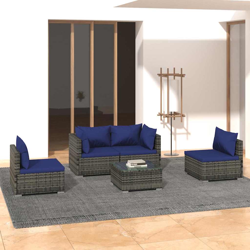 vidaXL 4-delige Loungeset met kussens poly rattan zwart