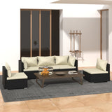 vidaXL 4-delige Loungeset met kussens poly rattan zwart