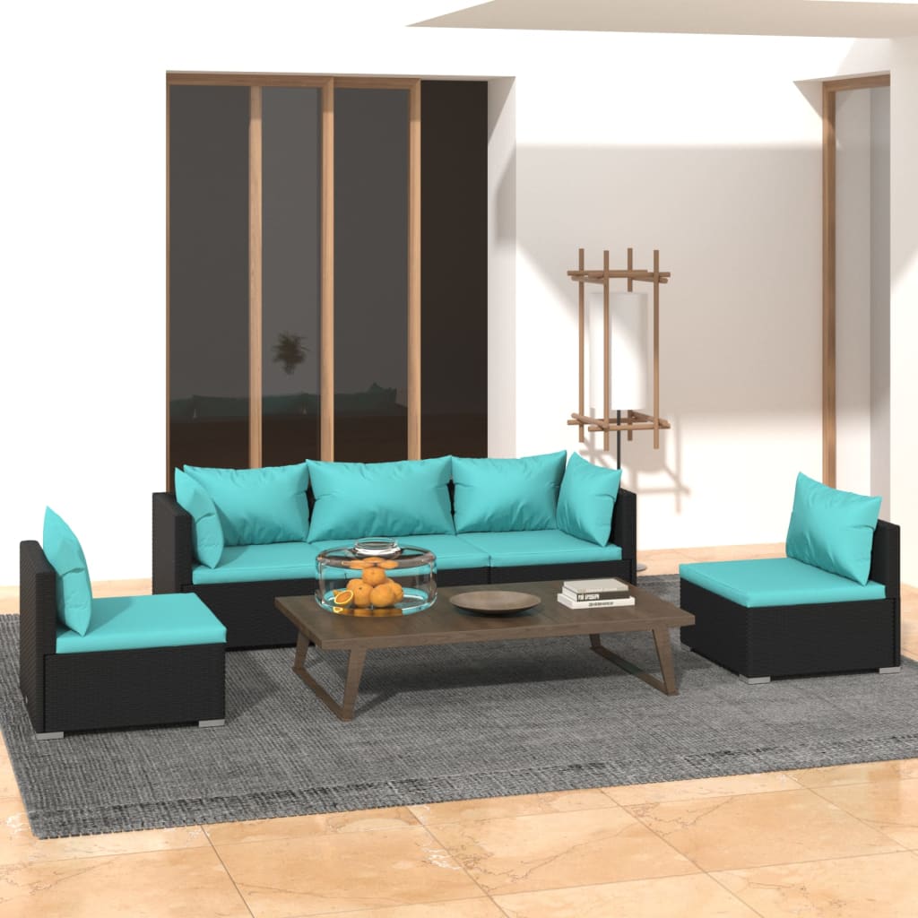 vidaXL 4-delige Loungeset met kussens poly rattan zwart