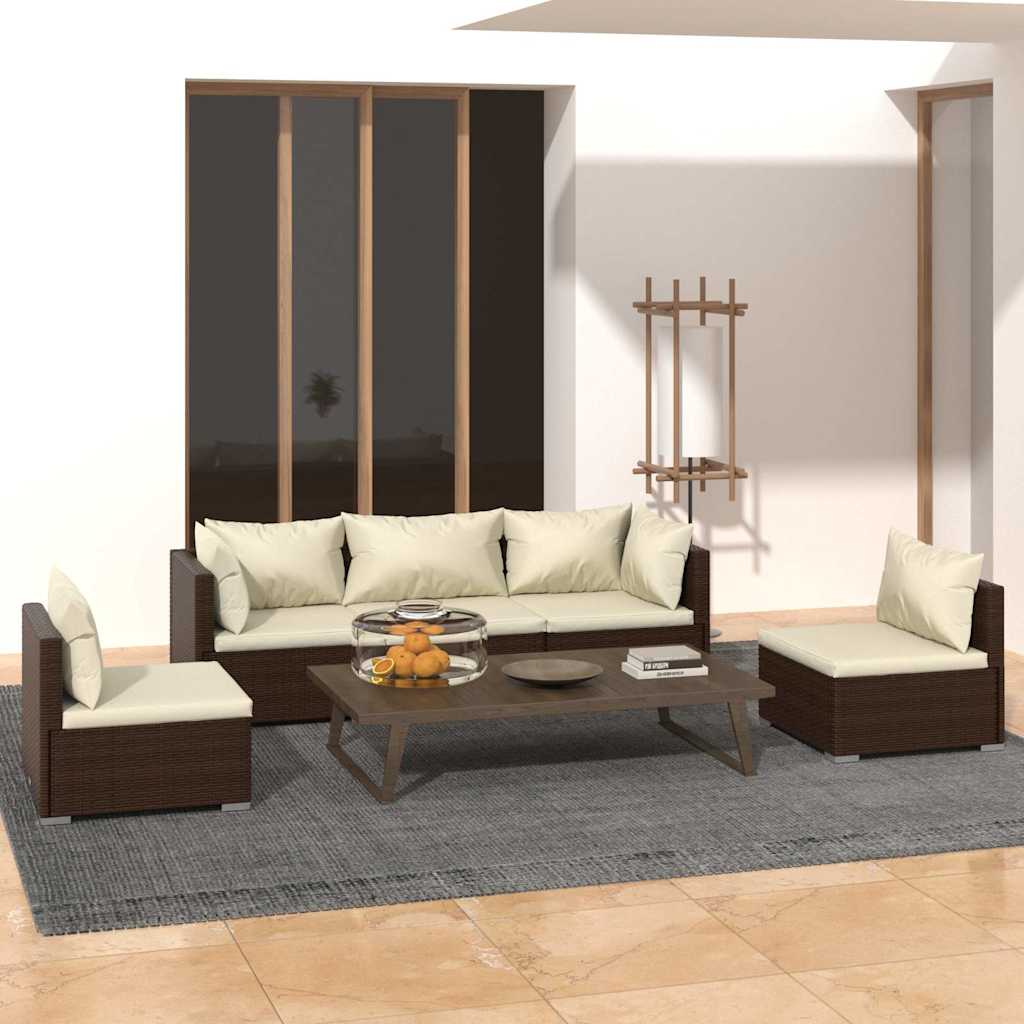 vidaXL 4-delige Loungeset met kussens poly rattan zwart