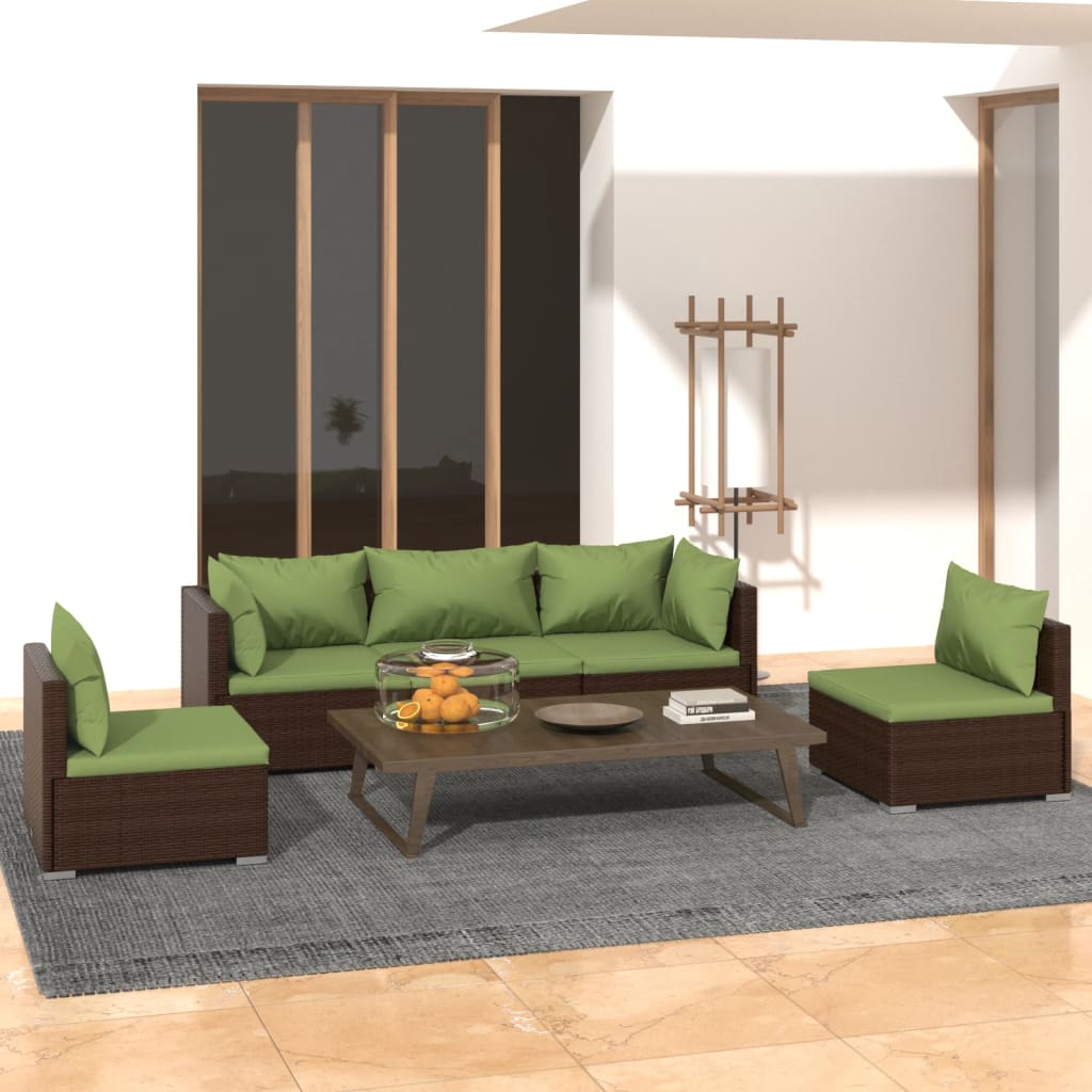 vidaXL 4-delige Loungeset met kussens poly rattan zwart