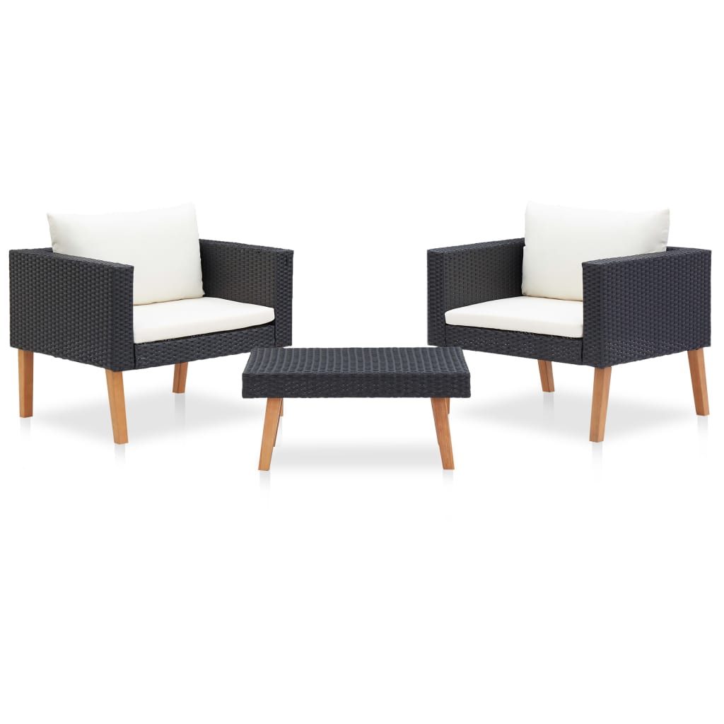 vidaXL 3-delige Loungeset met kussens poly rattan beige