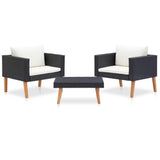 vidaXL 3-delige Loungeset met kussens poly rattan beige