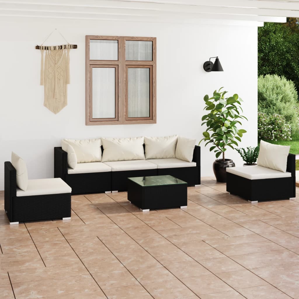 vidaXL 4-delige Loungeset met kussens poly rattan zwart