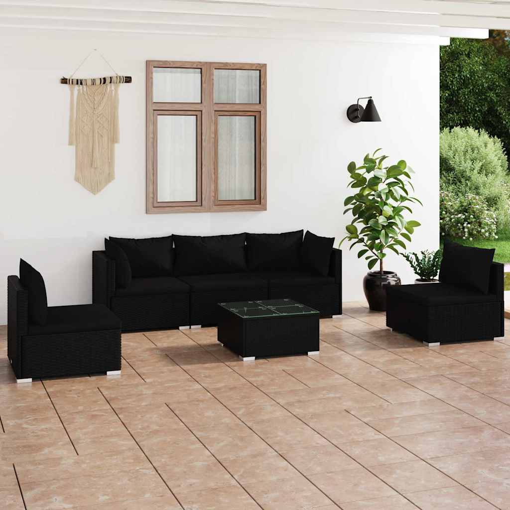 vidaXL 4-delige Loungeset met kussens poly rattan zwart