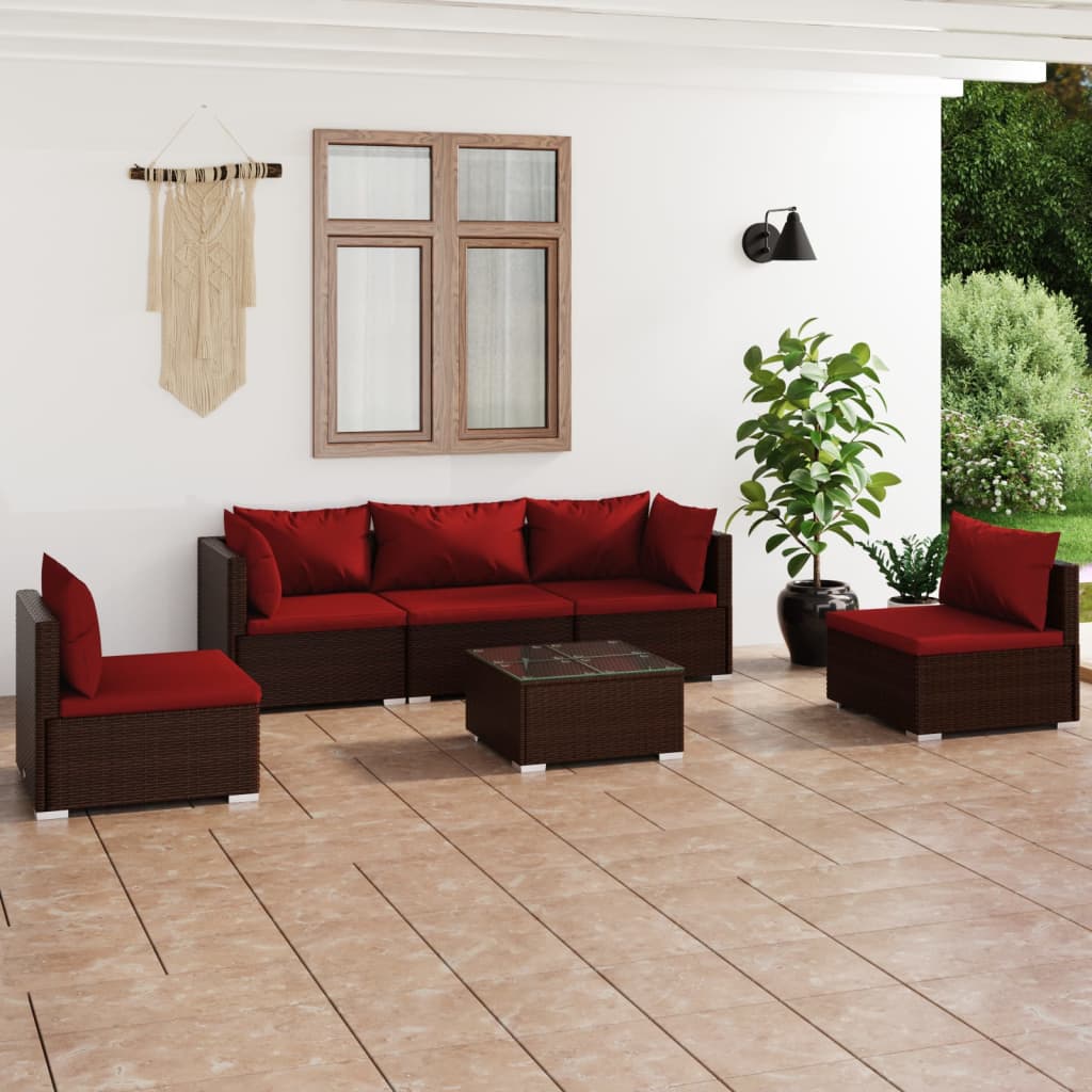 vidaXL 4-delige Loungeset met kussens poly rattan zwart