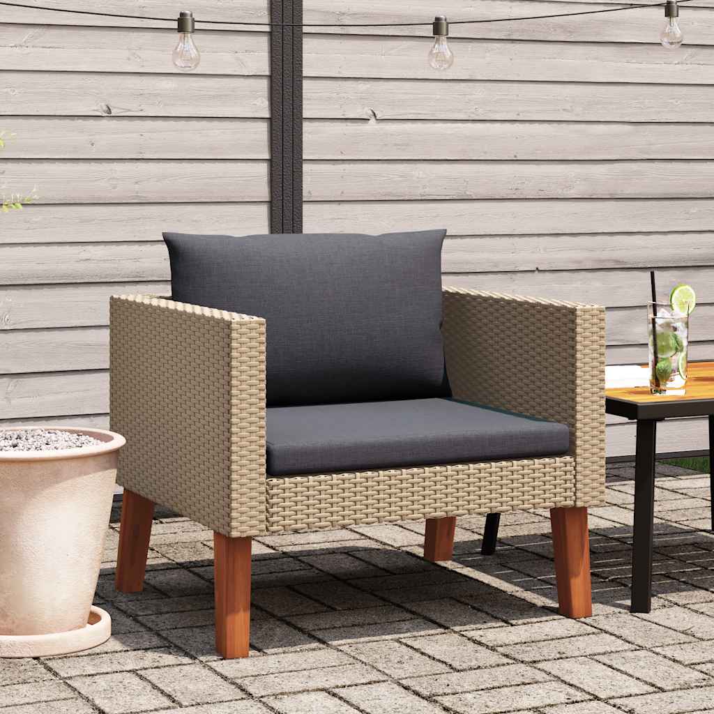 vidaXL 3-Seater Garden Bench with Cushions Poly Rattan Beige